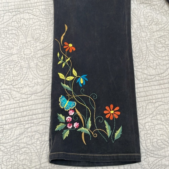 Vintage Embroidered Butterflies and Flowers Black Denim Jeans Size 14 - Picture 3 of 6